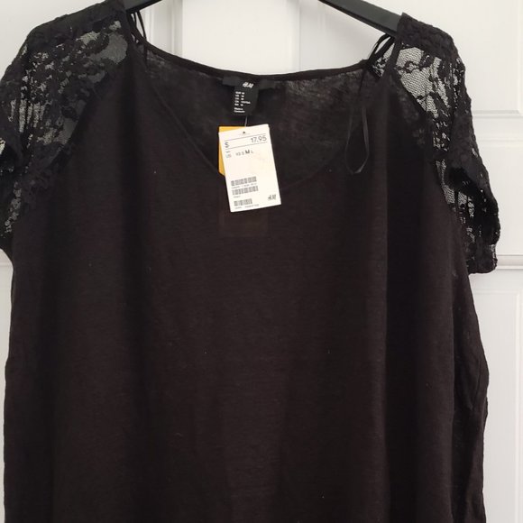 NEW H&M Raglan Sleeve top with Lace Sleeve - M - Picture 1 of 8